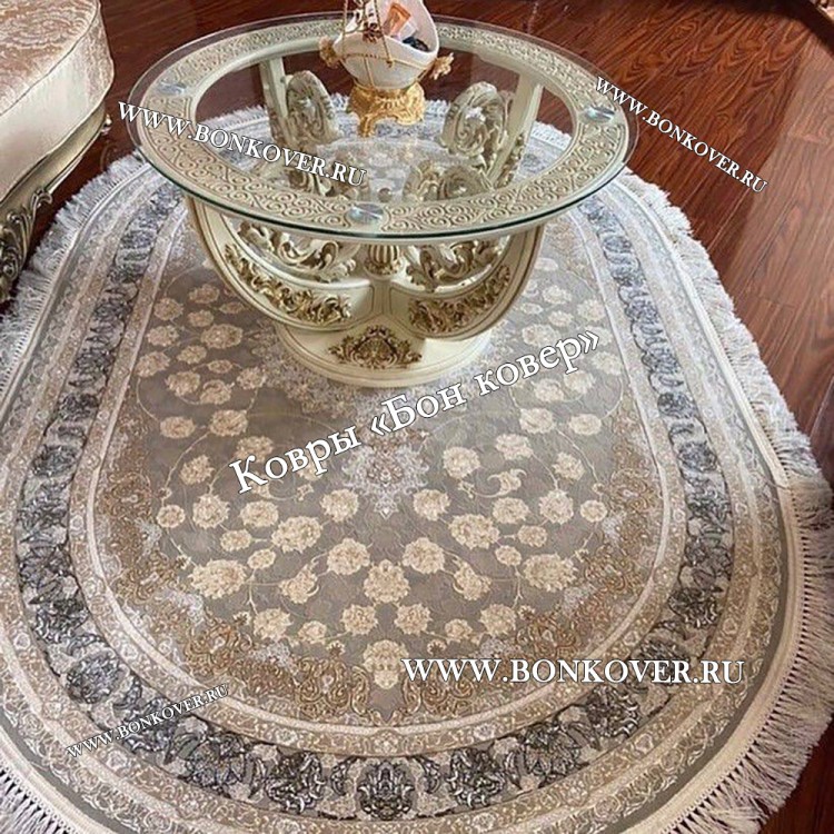 Ковер Медальон Для Гостиной Дизайн 30584 Серый Овал
